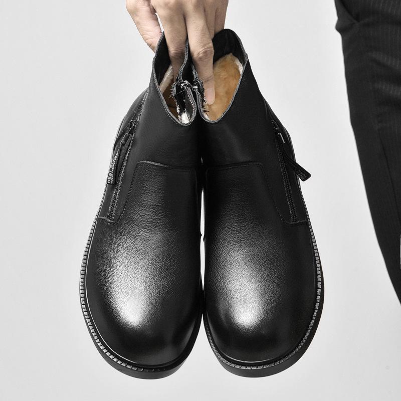Men's Plus Size Leather Martin & Chelsea Boots - Side Zip & Fleece-Lined for Autumn/Winter