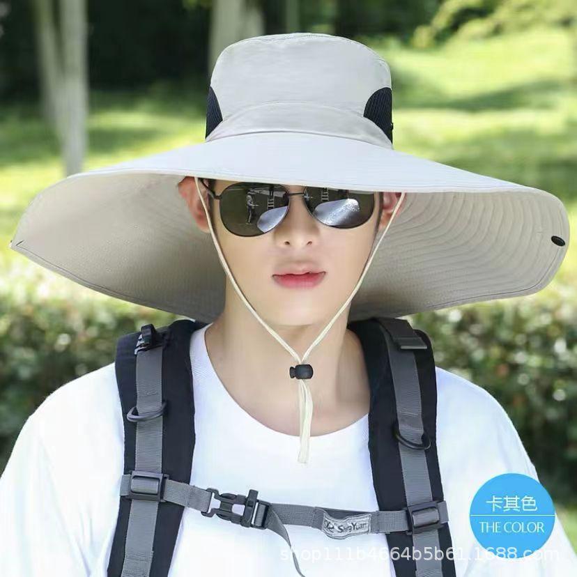 

Sun hat fishing hat climbing hat bucket hat outdoor summer travel large brim men and women sun protection outdoor 15cm large brim бежевий