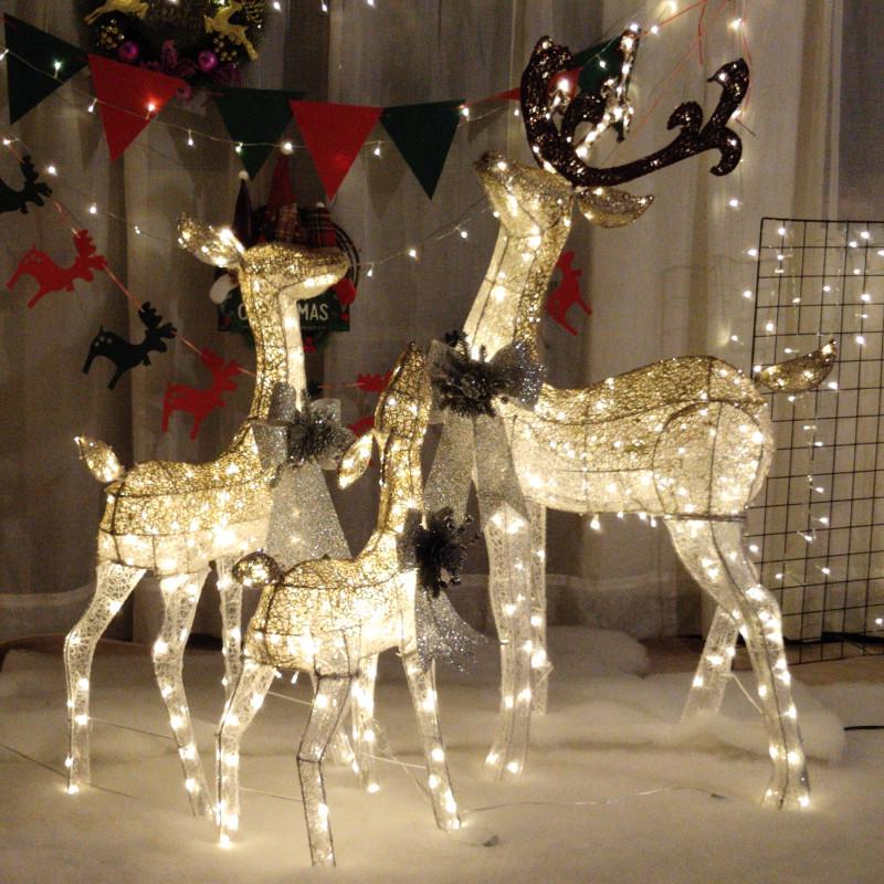 Large Luminous Christmas Deer with Sleigh Ornament: Mother and Child Design for Hotel or Window Decoration