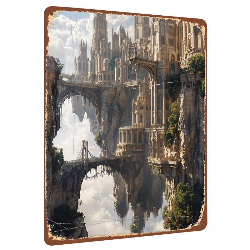 

Fantasy Floating Castle Metal Wall Art Decorative Painting for Living Room 20x30cm（7.8x11.8inch）