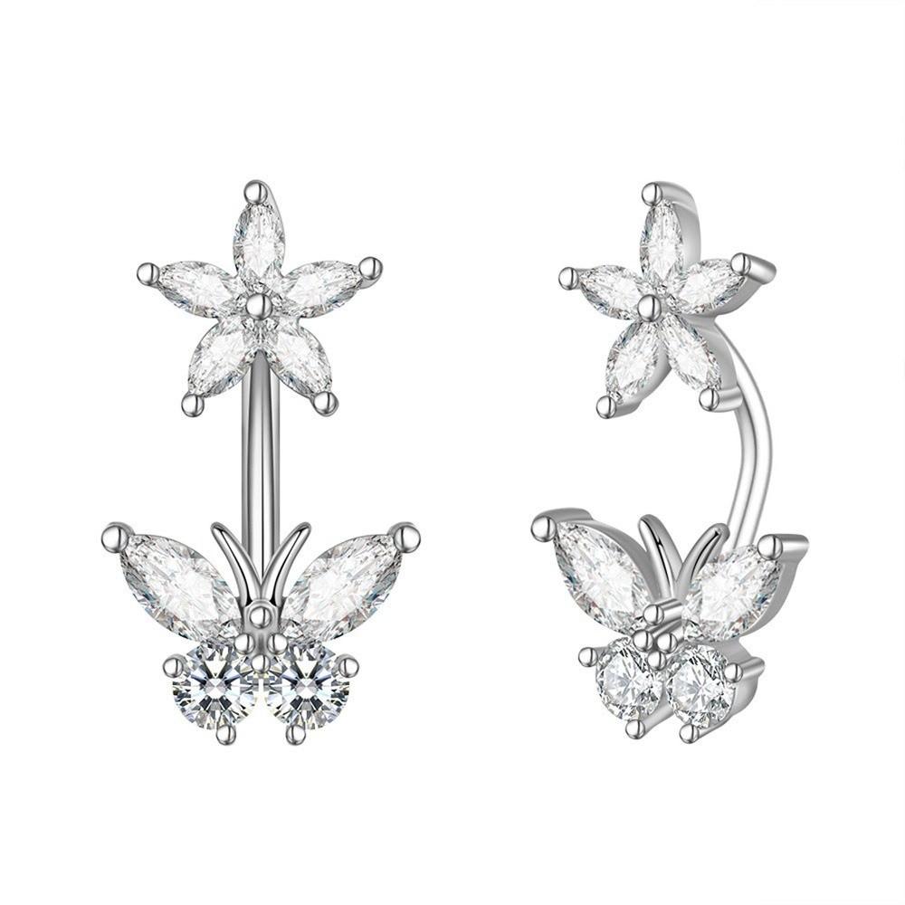 Flower Zircon Navel Ring Butterfly Heart Belly Button Ring Personality Body Piercing Jewelry Women