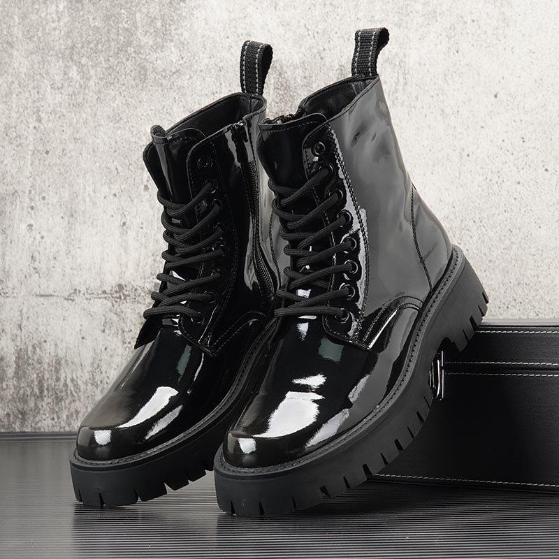 

Британский стиль мужская мода панк клубная одежда лакированные кожаные ботинки прилив платформа обувь личность ковбойские ботинки до щиколотки ботинки мужские 280 чёрный