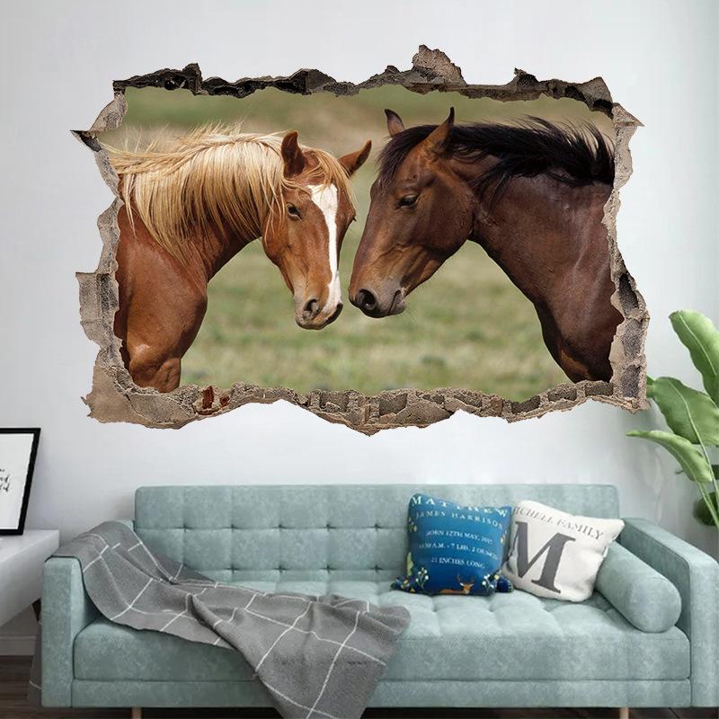 Plakat ze zwierzętami Dziura w ścianie Sztuka Biegnący Dobry Koń Winyl Naklejki Muralowe Do Salonu