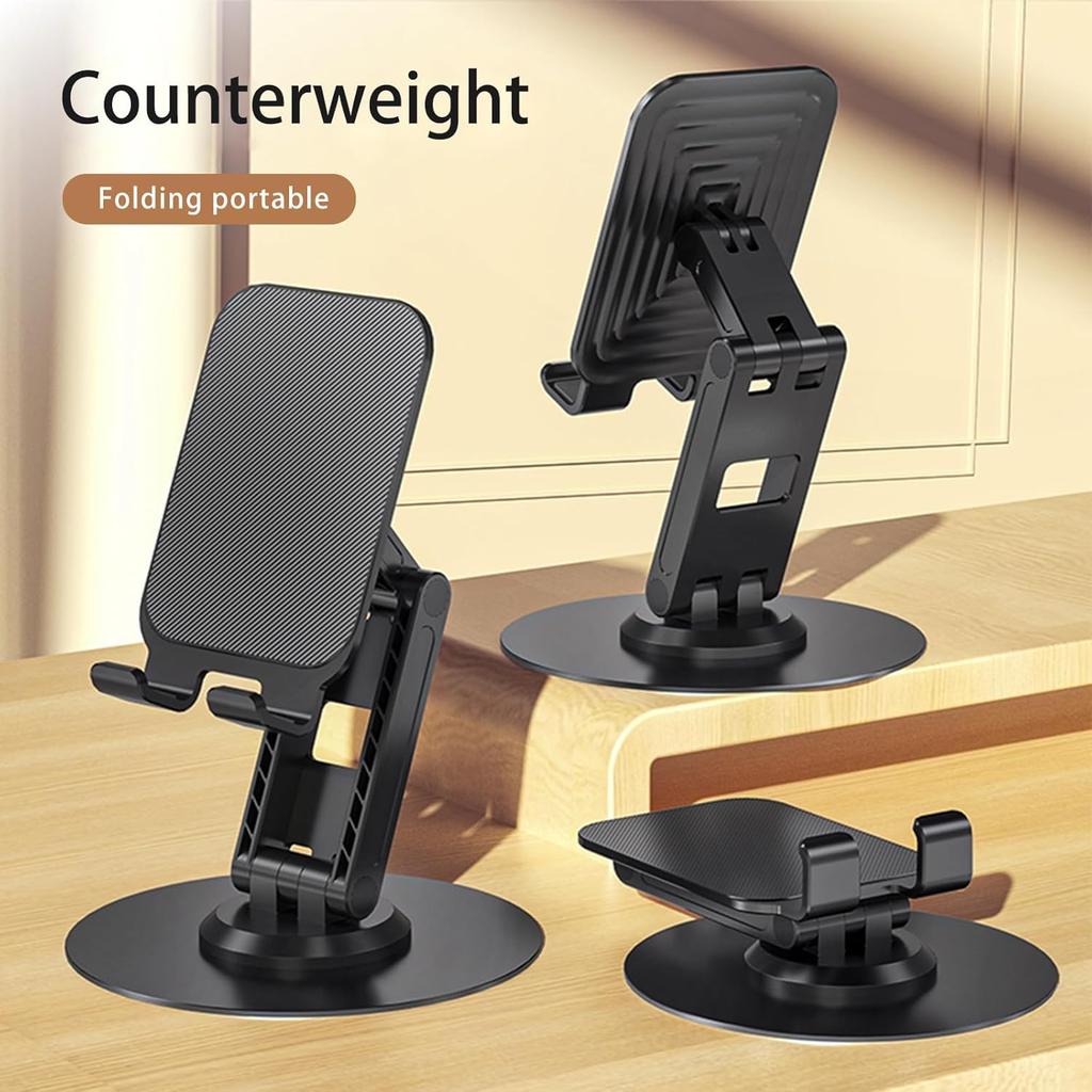 360°Rotating Phone Holder for Desk, Portable & Foldable Cell Phone Stand for Office & Home, Angle & Height Adjustable Tablet Stand for All
