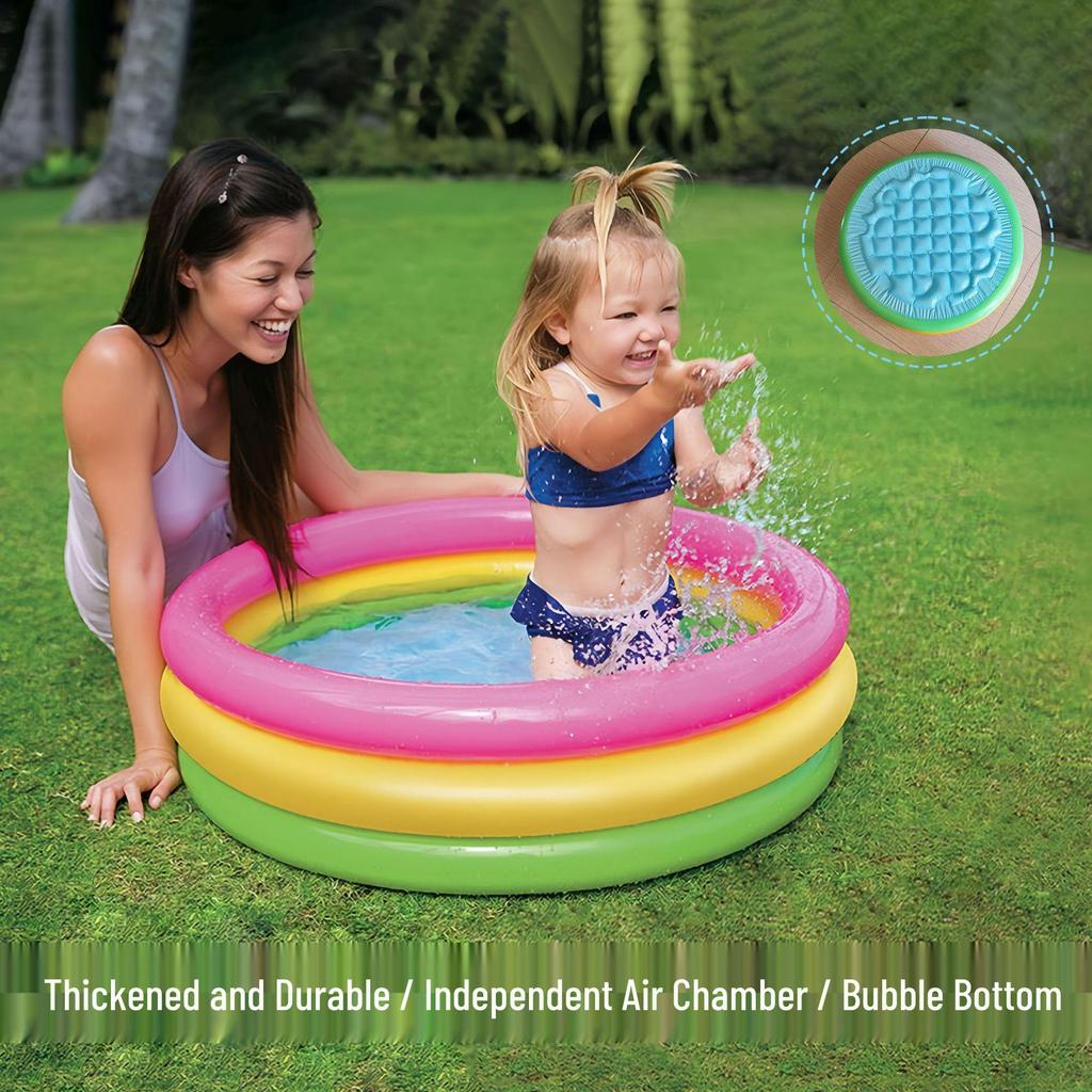 60cm Children's Inflatable Rainbow Water Pool - PVC, Fluorescent, 3-Ring Design