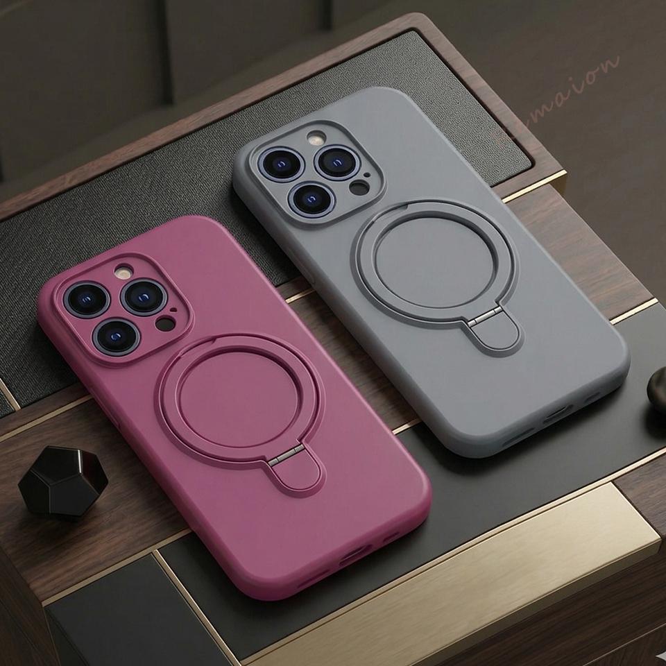 Magnetic Liduid Silicone Phone Case For For Iphone 17 Air 14 1 16 Pro Max Ring Holder Stand Shockproof Protector Cover