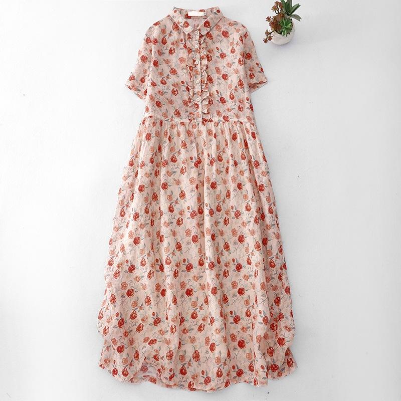 

Весна 2025 новое платье с коротким рукавом и цветочным принтом из хлопка и льна с воротником ПОЛО, женское свободное и стройнящее, легкая роскошь, высокое качество, платье с принтом M