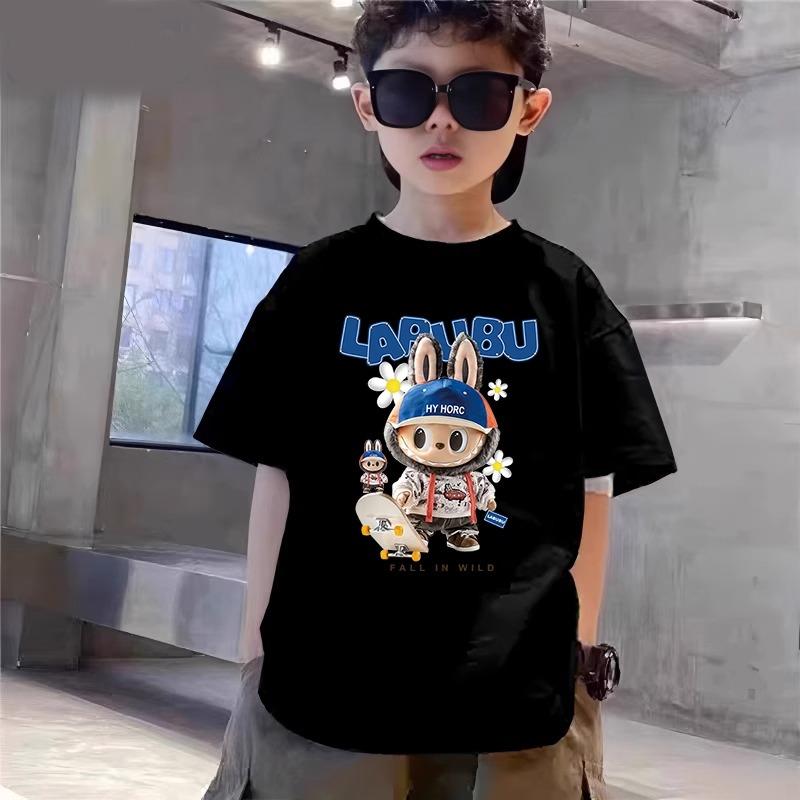

Мультяшная Графическая Детская Взрослая Футболка с Принтом Labubu Летняя Мужская и Женская Мода Футболка с Коротким Рукавом Топ Пуловер 130