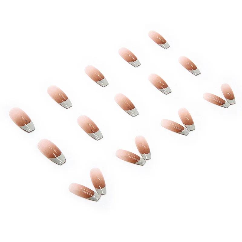 24Pcs French Tip Extra Long Ballerina Press On Nails Detachable Artificial Fake Nails Wearable Nail Art Tips