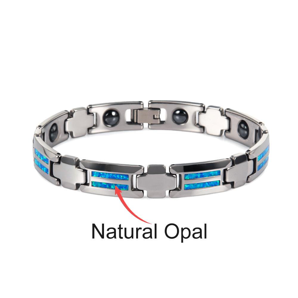 Vinterly Tungsten Carbide Bracelets Natural Opal 10mm Cross Magnetic Hematite Men Anti-scratch High Polished Chain Link Jewelry