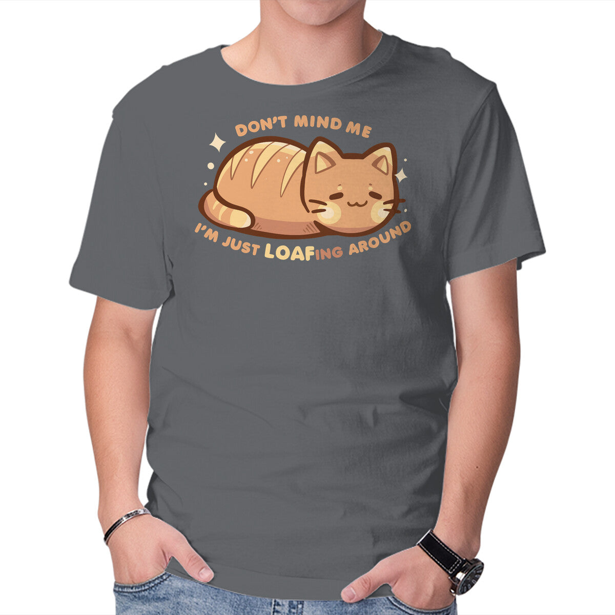 Unisex Crew Neck T-Shirt LOAFing Around Cat Graphic Short Sleeve Casual Tee M