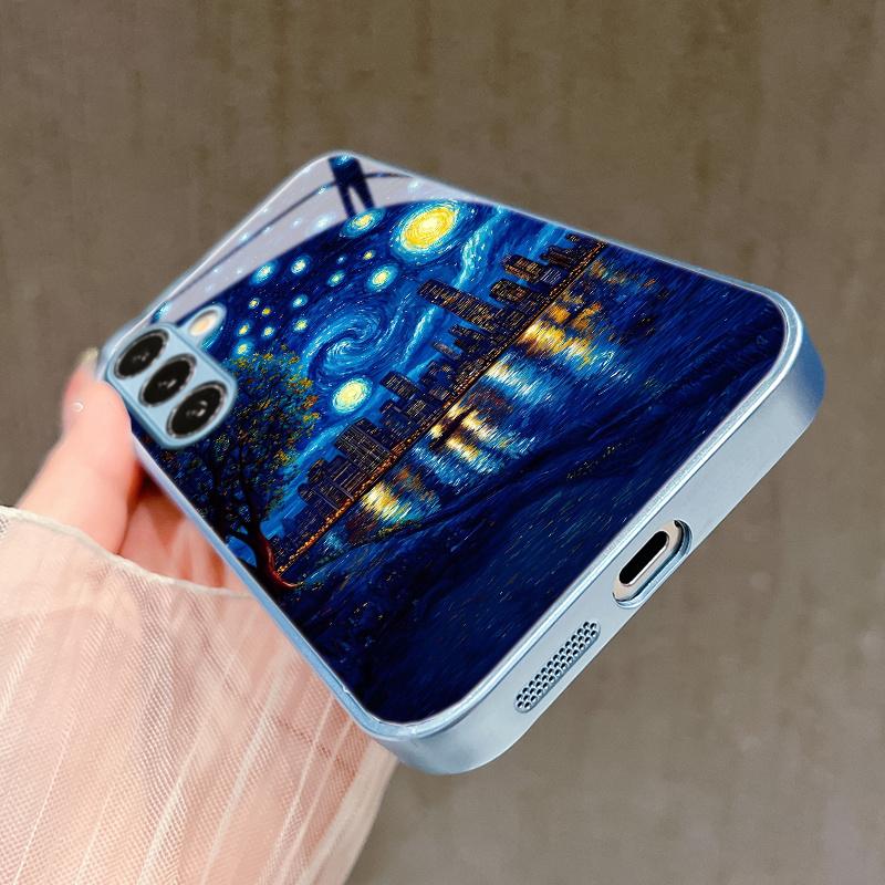 Blue Van Gogh Starry Sky Pattern Glass Phone Case for Samsung Galaxy for S26 S25 S24 S23 S22 S21 and other models