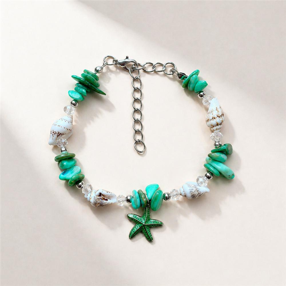 Holiday Ocean Charm Female Multicolor Chips Shell Starfish Pendant Adjustable Bracelet Silver Color Wedding Jewelry For Women