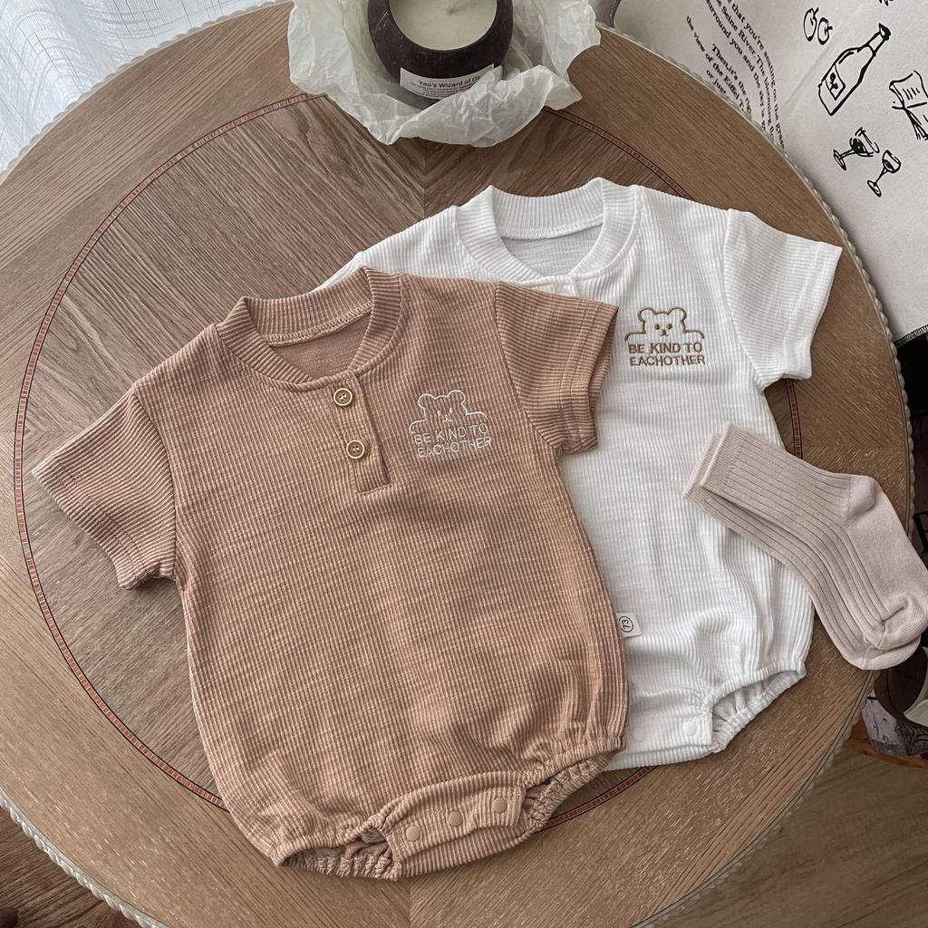 Baby Ribbed Cotton Short Sleeve Onesie for Boys and Girls - Breathable, Summer Bodysuit with Snap Crotch