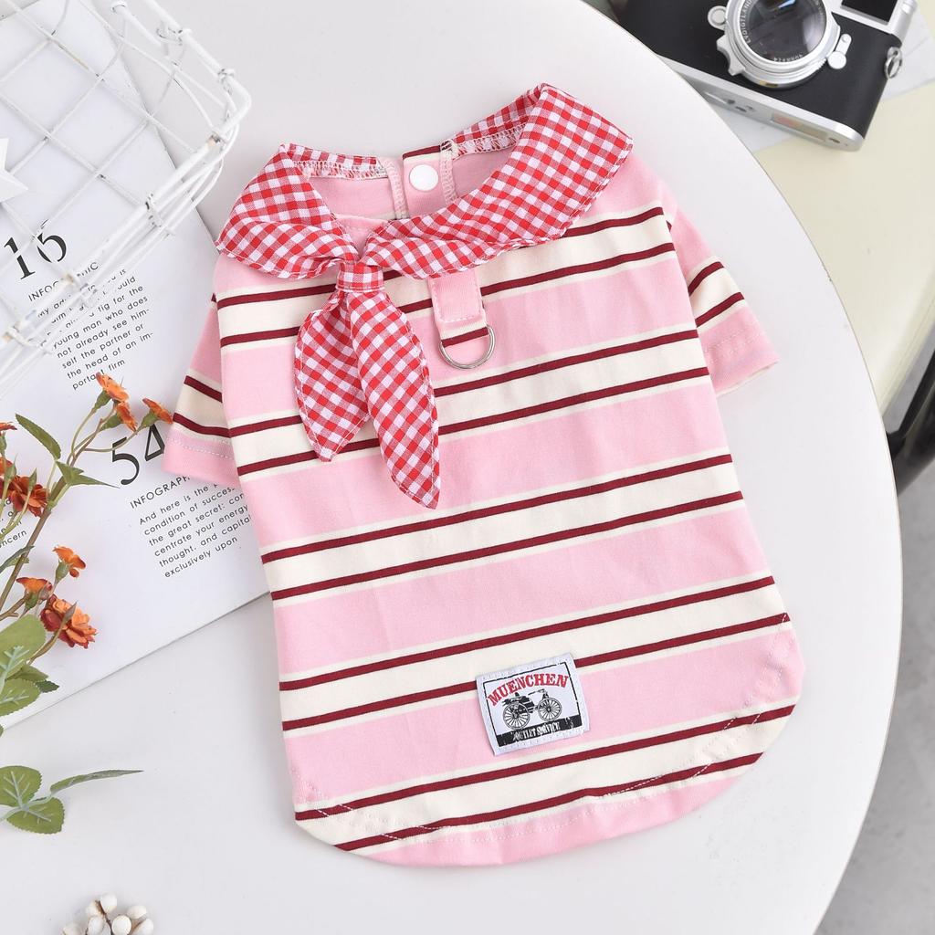 Spring and Summer New Pet Leasable Scarf Striped T-shirt, Two Legged Dog Clothes Breathable Vest Puppy Clothes