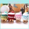 Plush Animal Cake Cup Pendant With Keychain For Birthday Gift And Bag Decoration