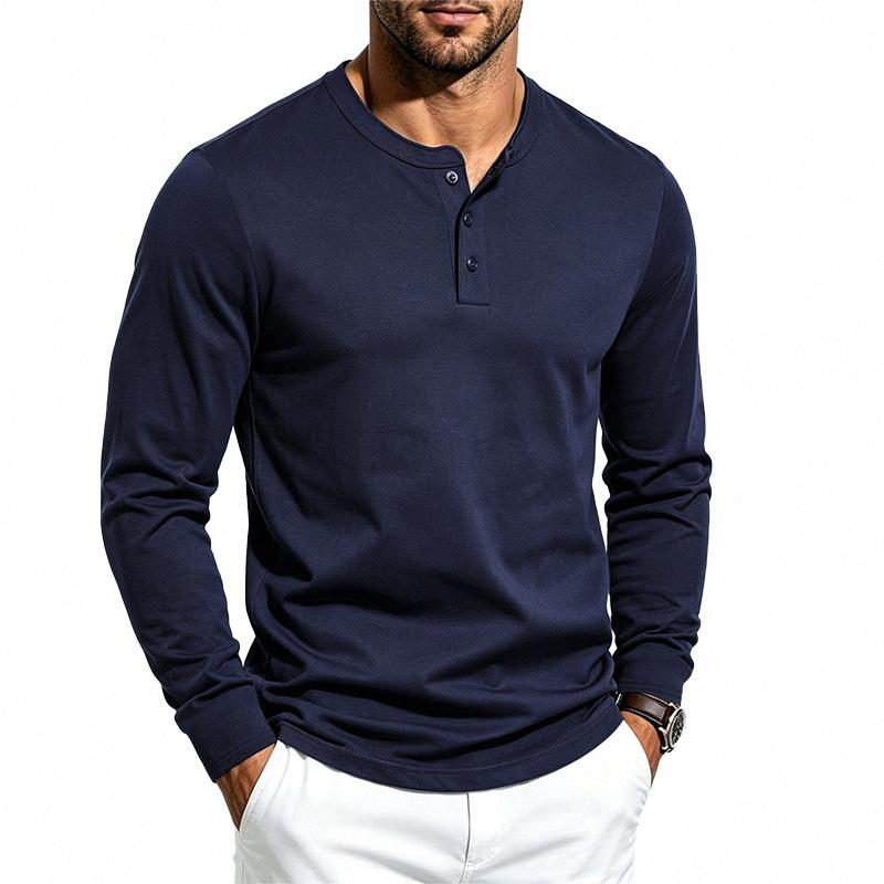 Men S Long Sleeve Henley T Shirt Casual Solid Color