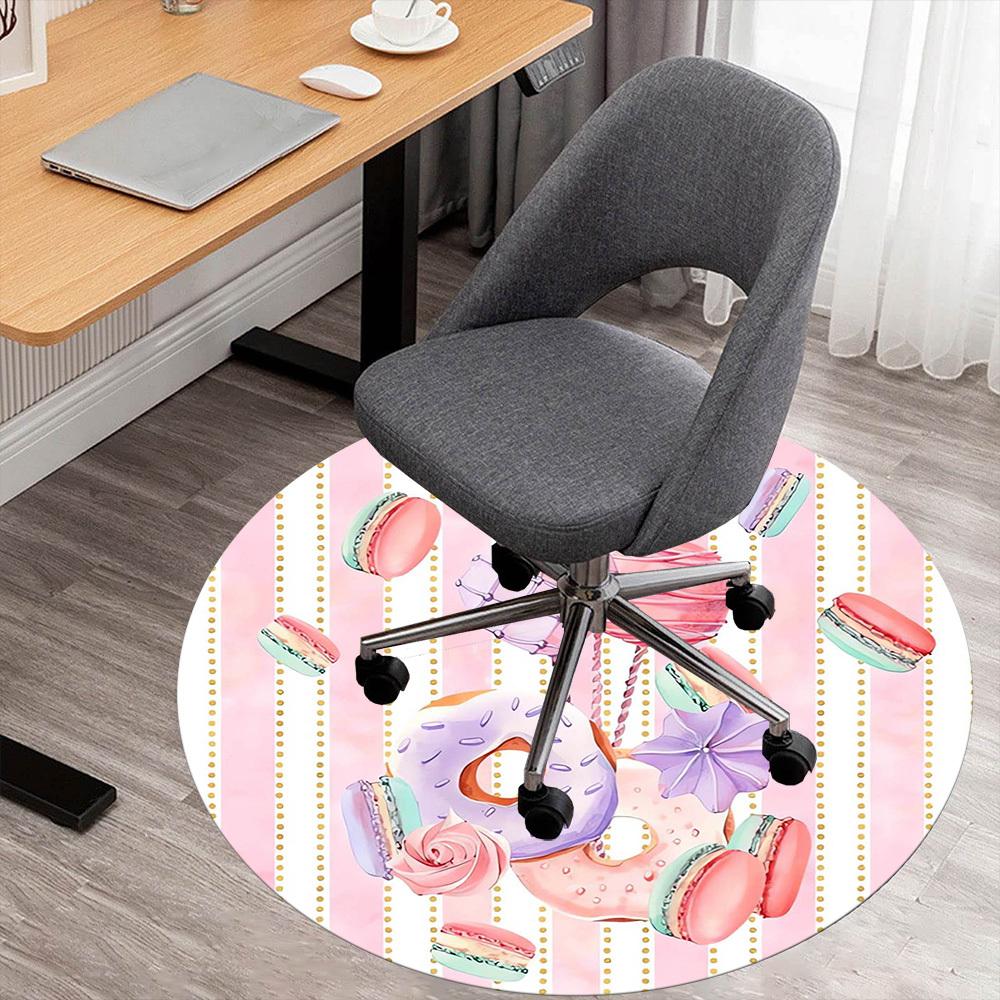 

1pc Donuts, Macarons Round Chair mat Area Rug - Non-Slip, Floor Mat for Office, Bedroom, home decor Christmas Gift p0811032 80cm