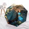 1pc Fantasy Adventure with Elven Warrior Durable Cartoon Folding Umbrella, Portable 3-Fold Compact Umbrella for Men and Women, Suitable for Trave