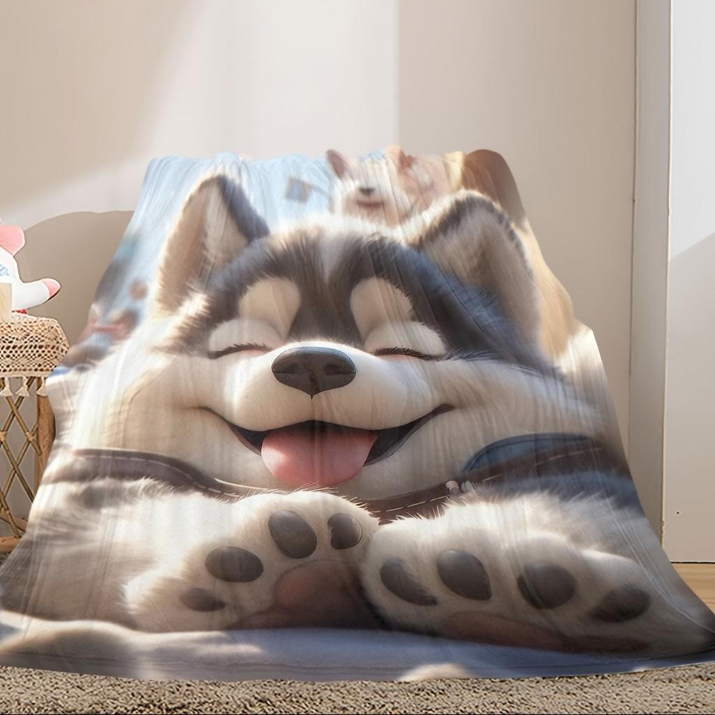 Cute Husky Pattern Throw Blanket, Pet - Lovers Home Decor Blanket