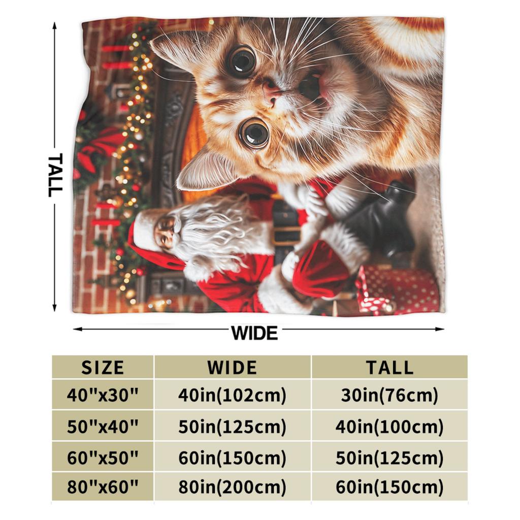Cat Selfie with Santa Warm Soft Blanket  Kids Adult Plush Throw Blanket Fashion Couch Chair Flannel Bedspread Sofa Bed Cover
