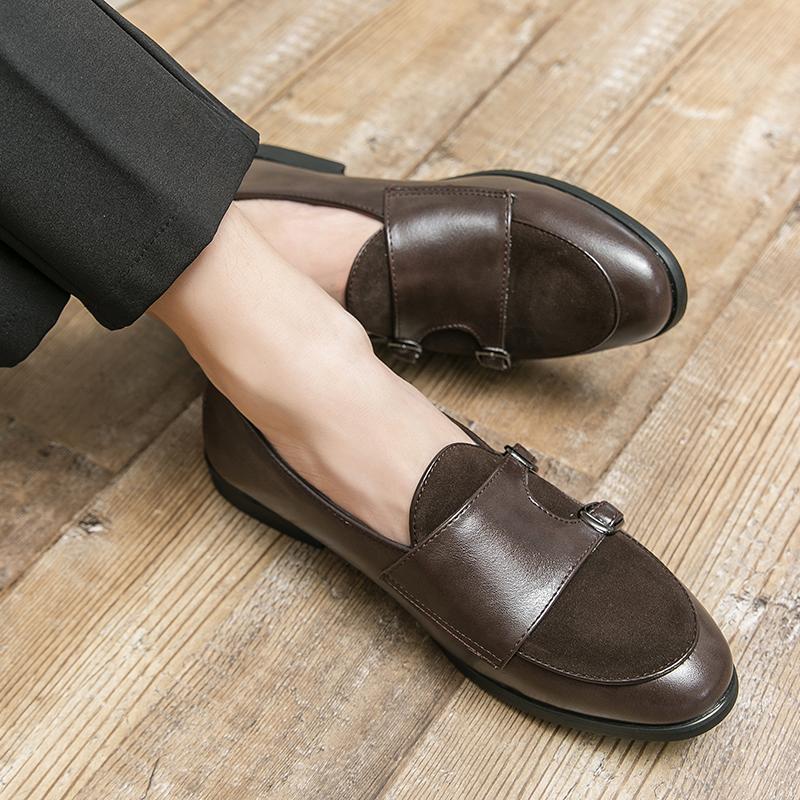 Fashion Monk Shoes for Men Suede Solid Color Fashion Business Casual Party Classic Designer Double Buckle Dress Men's Male Shoes Loafers