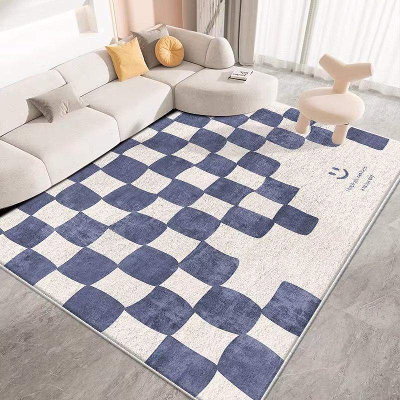 Checkerboard Crystal Velvet Carpet Simple Large Area Bedroom Living Room Floor Mat Nordic Home Balcony Cloakroom Carpet