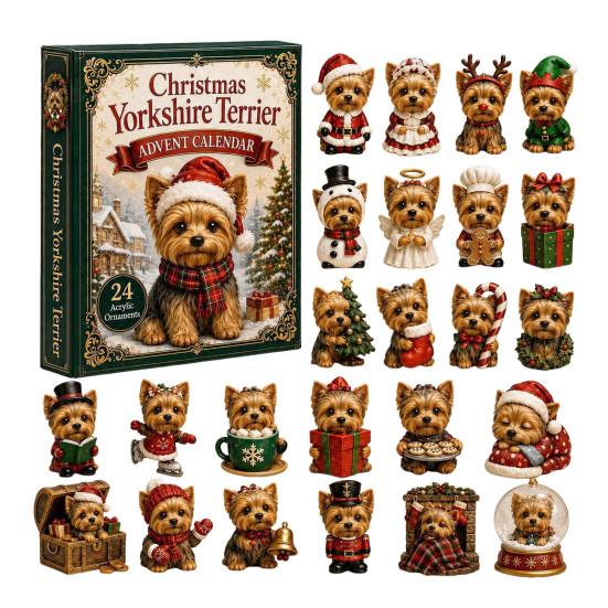 Acrylic Collectible Toys 2026 Dog Christmas Advent Calendar, 24-Day Ornament Set with Mini Puppy New Year Celebration Gift Figures, 2D