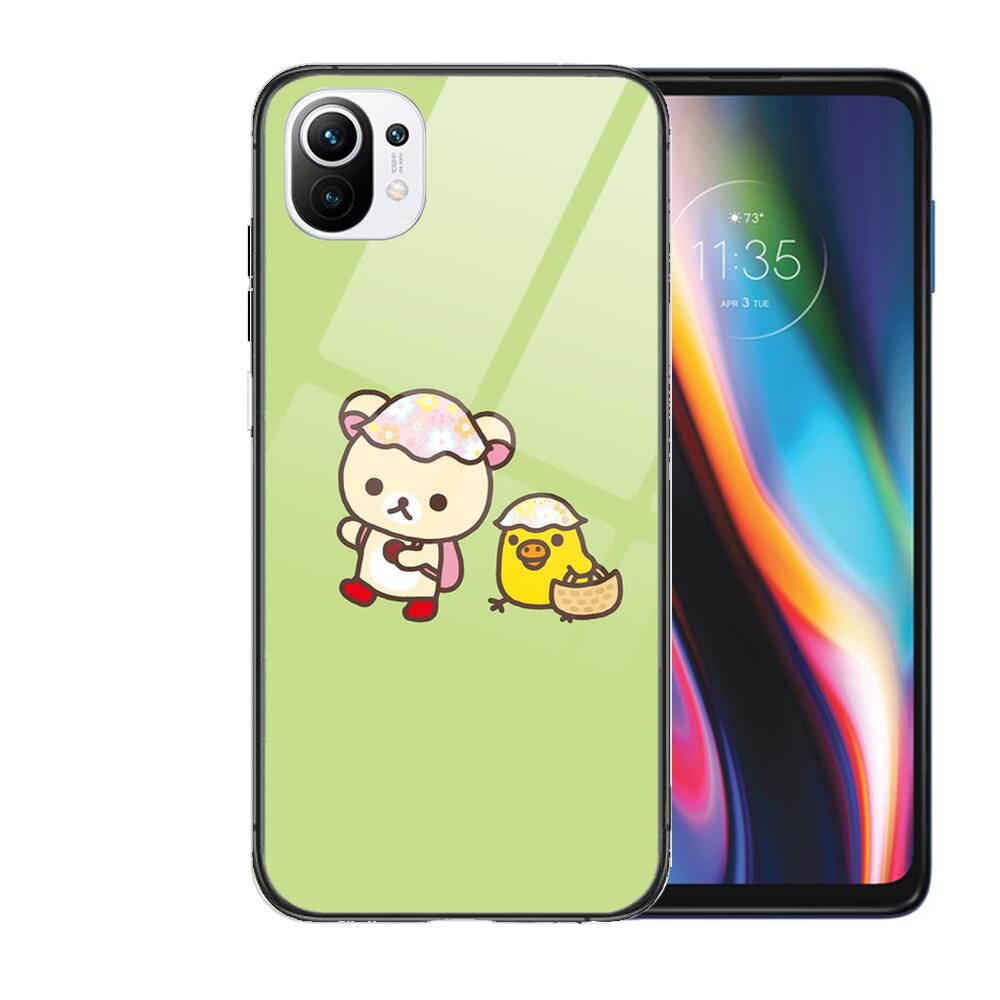 TOPLBPCS Cute Rilakkuma Tempered Glass Phone Shell Case For Xiaomi Redmi 11 Lite Pro Ultra 10T 10 9 8 Cc Se Cover Silicone Cases