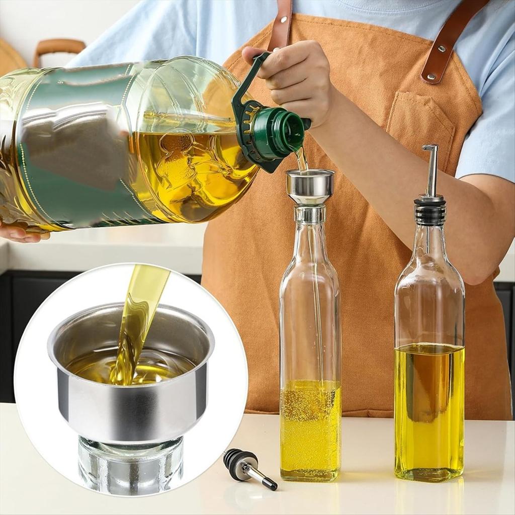 BHBL Glass Olive Oil Bottle with Pourer and Funnel Oil Jug Set Household Oil Jug Leak-Proof Glass Oil Jug 500ML