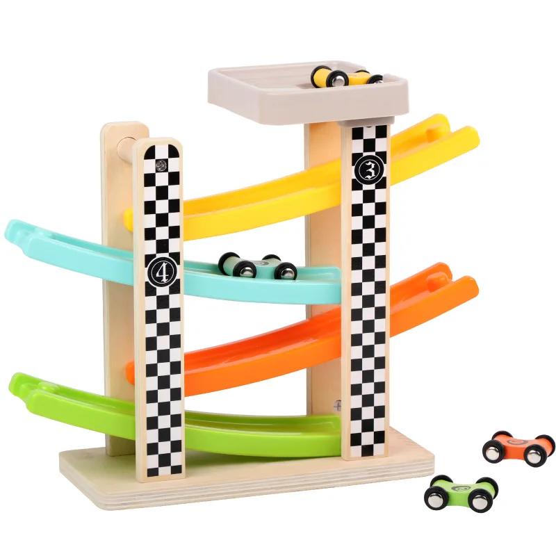 1-4Pcs Children Wooden Scooter Toy Track Car for Sliding Racing Slide Replacement Ramp Race Cars Model Toys for Boy Mini Racer