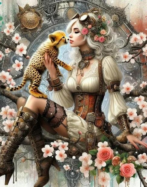 Diamond Painting Steampunk Girl With Little Dragon Bird Leopard Aniamls New 2024 5D DIY Diamond Mosaic Embroidery Cross Stith