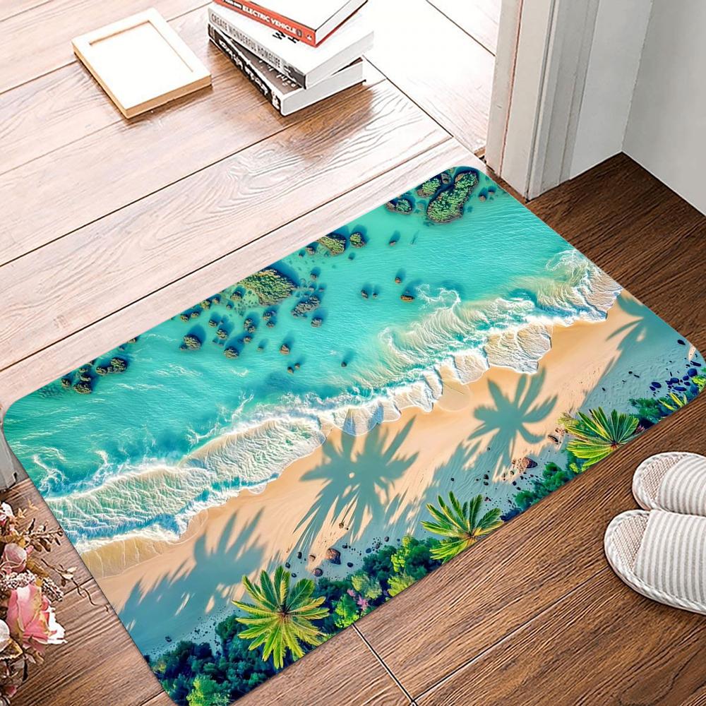 Tropical Beach Printing Non-Slip Small Rug Waterproof Easy To Clean Floor Mat for Indoor Outdoor Use Durable Home Decor Novelty