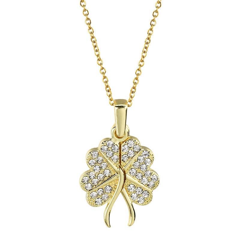 Clover Openable Stylish Pendant Necklace For Women Featuring Heart And Wing Design