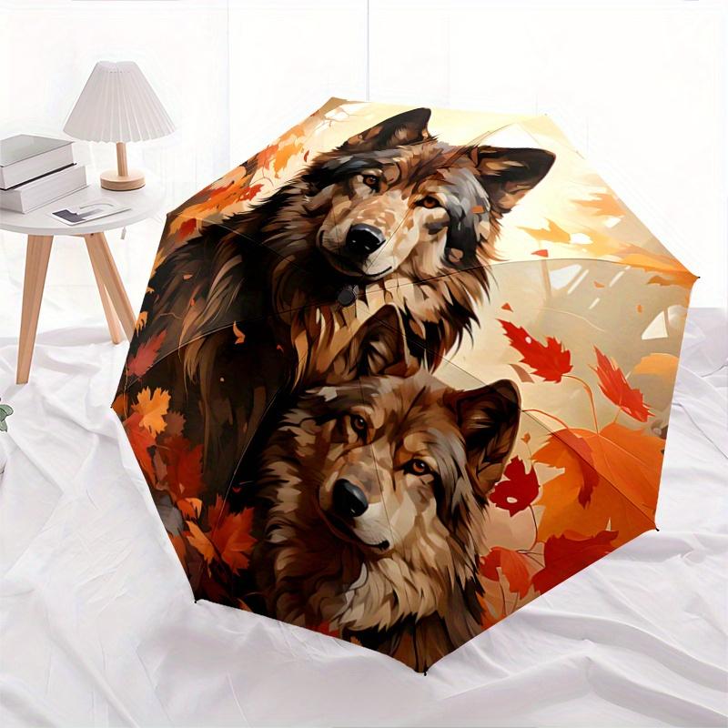 

1pc Autumnal Wolves Cartoon Umbrella,Compact Umbrella, Suitable for Camping, Ideal Easter Birthday Gift for Family and Friends.C036