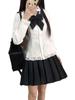 Women's Spring Lace Trim Suit: Long Sleeve Slimming Shirt & Pleated Skirt Set