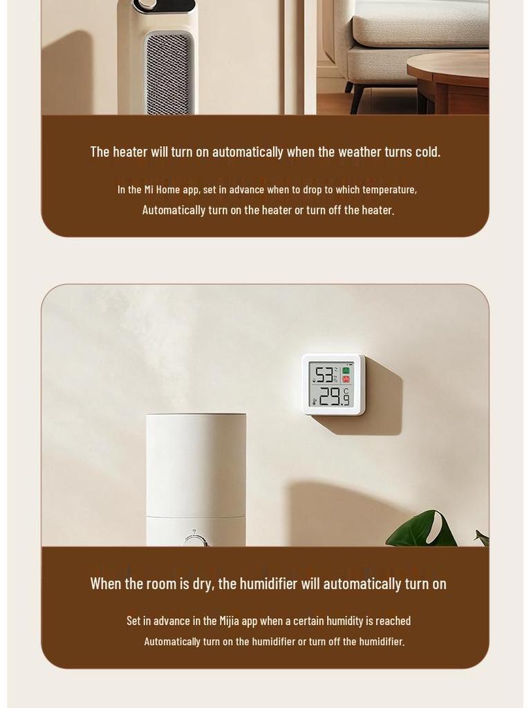 Smart Indoor Digital Thermometer & Hygrometer with High-Precision Display for Baby Room, Compatible with Mijia App