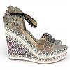 Pristine Christian Louboutin Sandals spike stud wedge sole Silver beige 35 Used