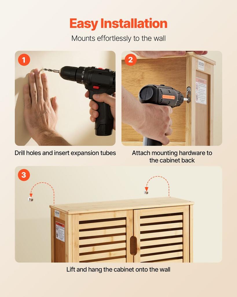 Bathroom Wall Cabinet, 2 Doors and Adjustable Shelf with 3 Height Levels, Over the Toilet Storage Medicine Cabinet Wall Mounted, Hanging Organizer