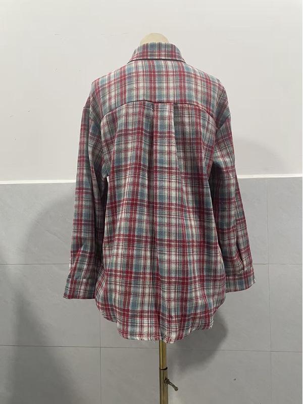 2025 Women's Cross-Border European and American Loose Plaid Pocket Shirt - Autumn/Winter Casual Fashion.