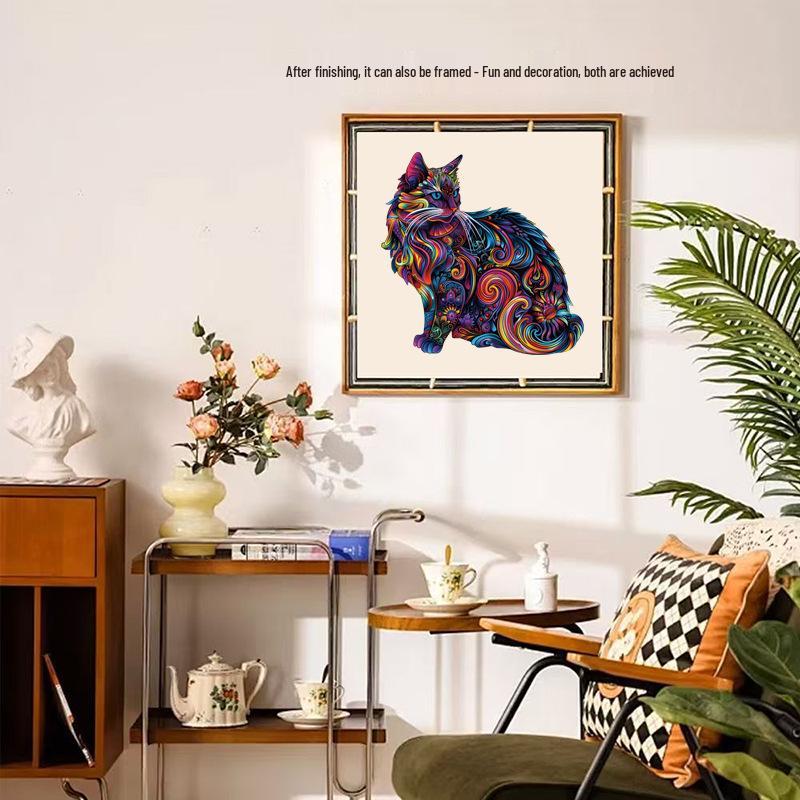 HOOLOOG Maine Coon Wooden Irregular Jigsaw Puzzle - Interlocking Toy & Art Piece with Money Box