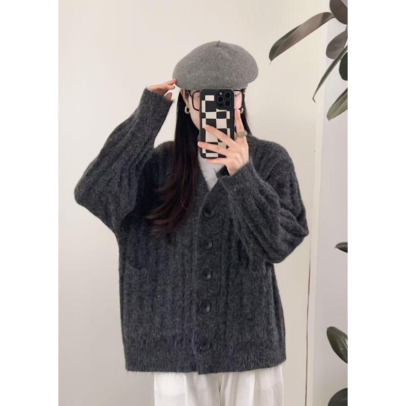 Autumn and winter wide and thin high-end medium and long knitted cardigan lazy wind soft waxy thickened v-neck sweater jacket women