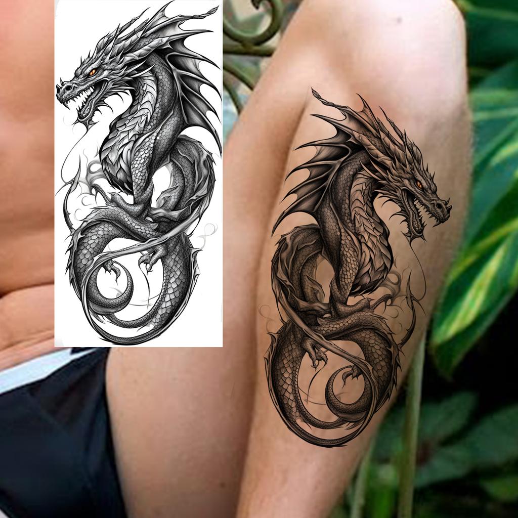 1 Sheet Fashion Dragon Temporary Tattoos For Men Adults Women Forearm Arm Leg Waist Tattoo Sleeve Sticker Disposable Decoration