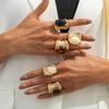 Exaggerated Geometric Metal Stripe Imitation Gemstone Wide Surface Opening Rings For Women Finger Jewelry Accessories