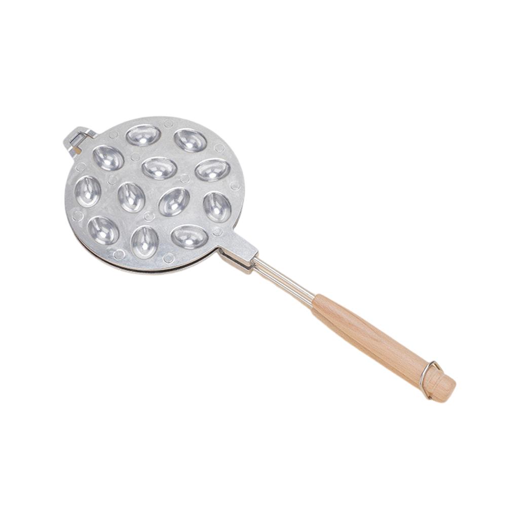 Nonstick Walnut Cookie Maker Pan Baking Tool with Wood Handle for Nut Waffles and Pastries Aluminum Alloy Kitchen Mould