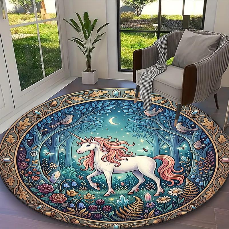 

1pc Mythic Unicorn Coastal Glow Printed Chair Rug for Home Office Use, Living Room Kitchen Game Room Round Carpet Diameter 60cm