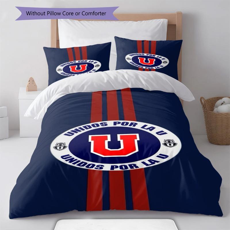 Unidos Por La U Club Logo Navy Red Stripe Print 3 Pieces Duvet Cover Set Chile Soccer Bedding Bedroom Home Decor Without Pillow Core Comforter