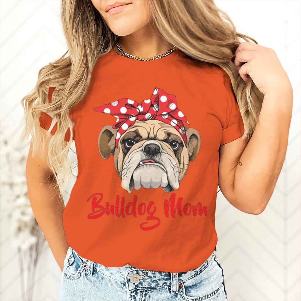 Bulldog Mom Printed Dog Mama Gifts for Womens Tshirts Casual Summer Short Sleeve Fashion Animal Lover Female Tshirts