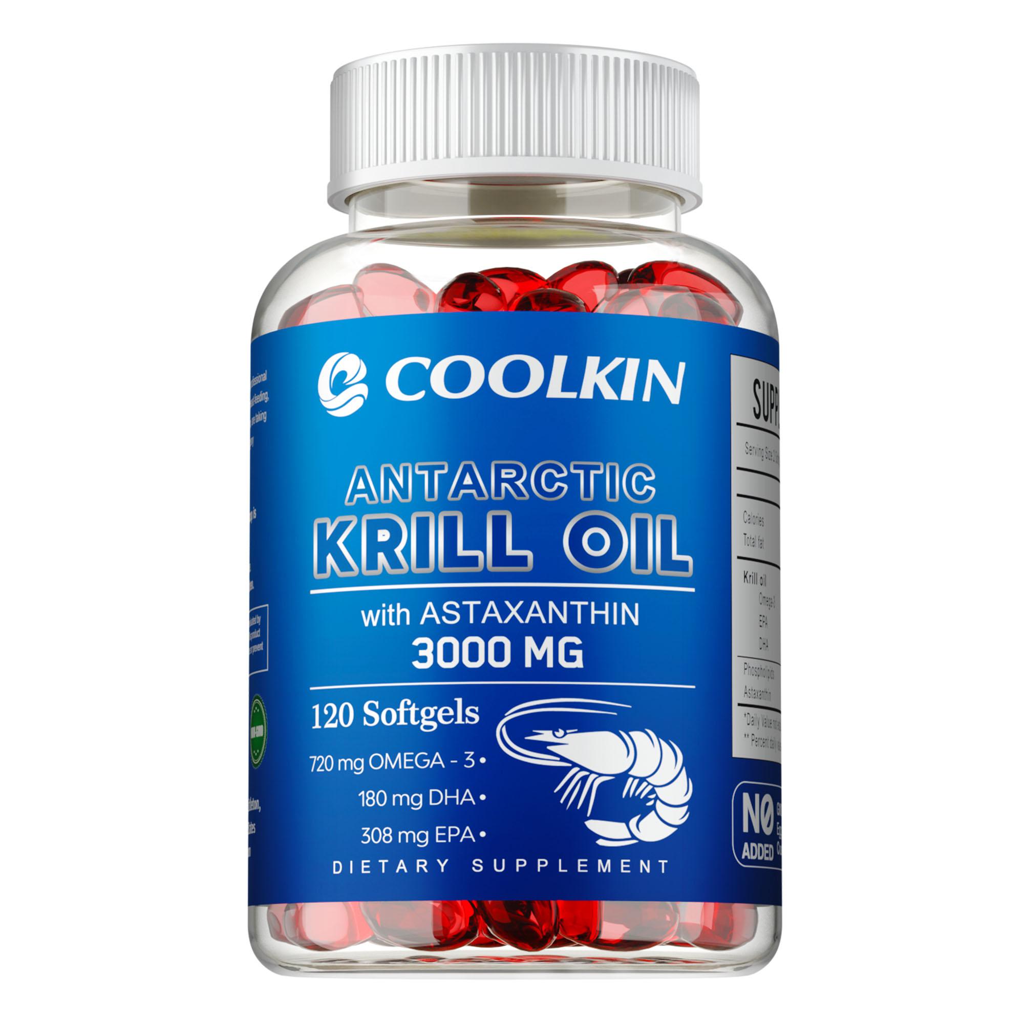 

Coolkin Antarctic Krill Oil 3000mg -with Omega-3 EPA, DHA, Astaxanthin, Phospholipids 120 Softgels 120