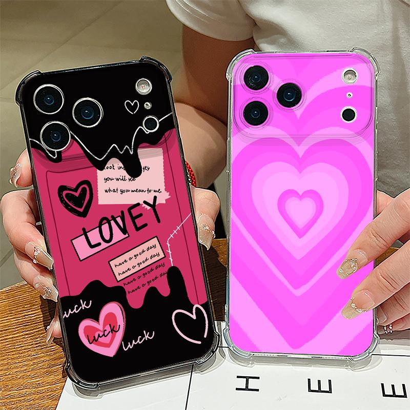 Colorful Heart Pattern Phone Case For iPhone 17e 17 16 15 Pro Max 14 13 Pro 16 Shockproof Clear Soft Card Slot Pocket Back Cover